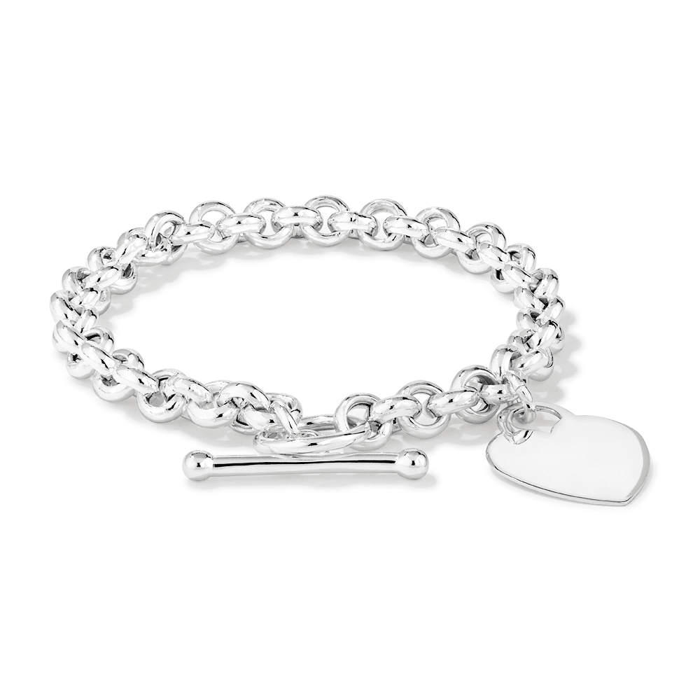 20cm Fob Heart Disc Belcher Bracelet in Sterling Silver Bracelets Bevilles 