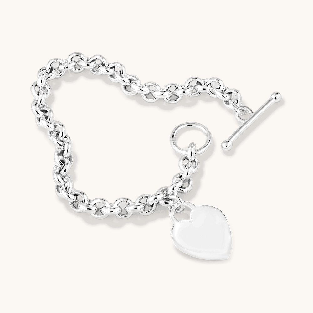 20cm Fob Heart Disc Belcher Bracelet in Sterling Silver Bracelets Bevilles 