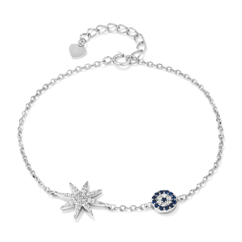19cm Cubic Zirconia Evil Eye and Eight Point Star Bracelet in Sterling Silver Bracelets Bevilles 