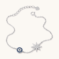 19cm Cubic Zirconia Evil Eye and Eight Point Star Bracelet in Sterling Silver Bracelets Bevilles 