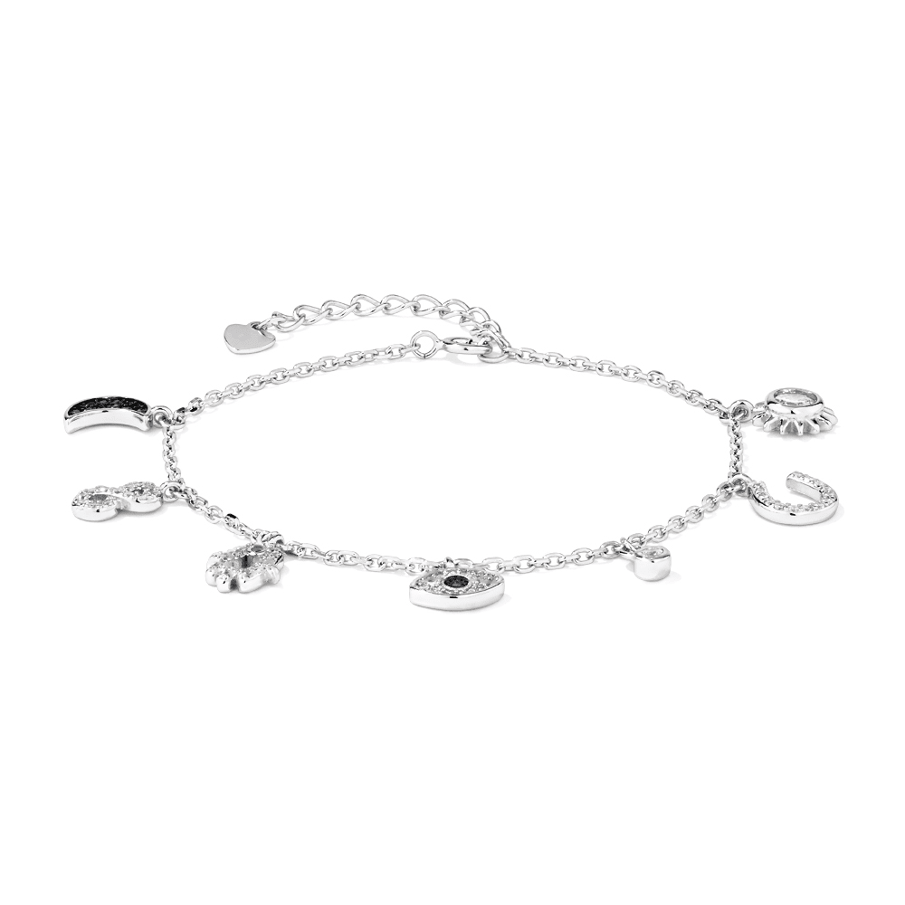 19cm Multi Charm Bracelet with Cubic Zirconia in Sterling Silver Bracelets Bevilles 