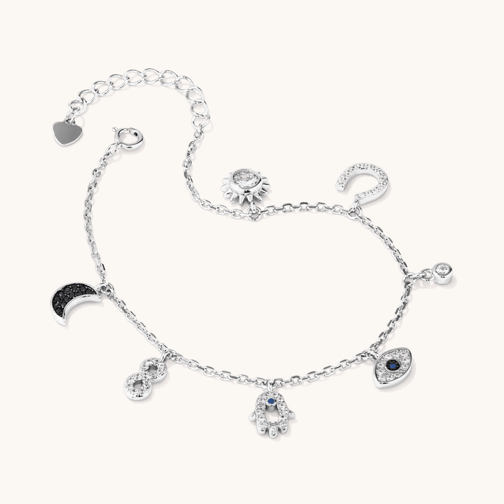 19cm Multi Charm Bracelet with Cubic Zirconia in Sterling Silver Bracelets Bevilles 