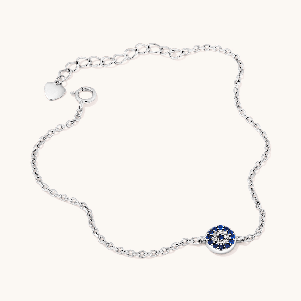 19cm Cubic Zirconia Evil Eye Belcher Bracelet in Sterling Silver Bracelets Bevilles 