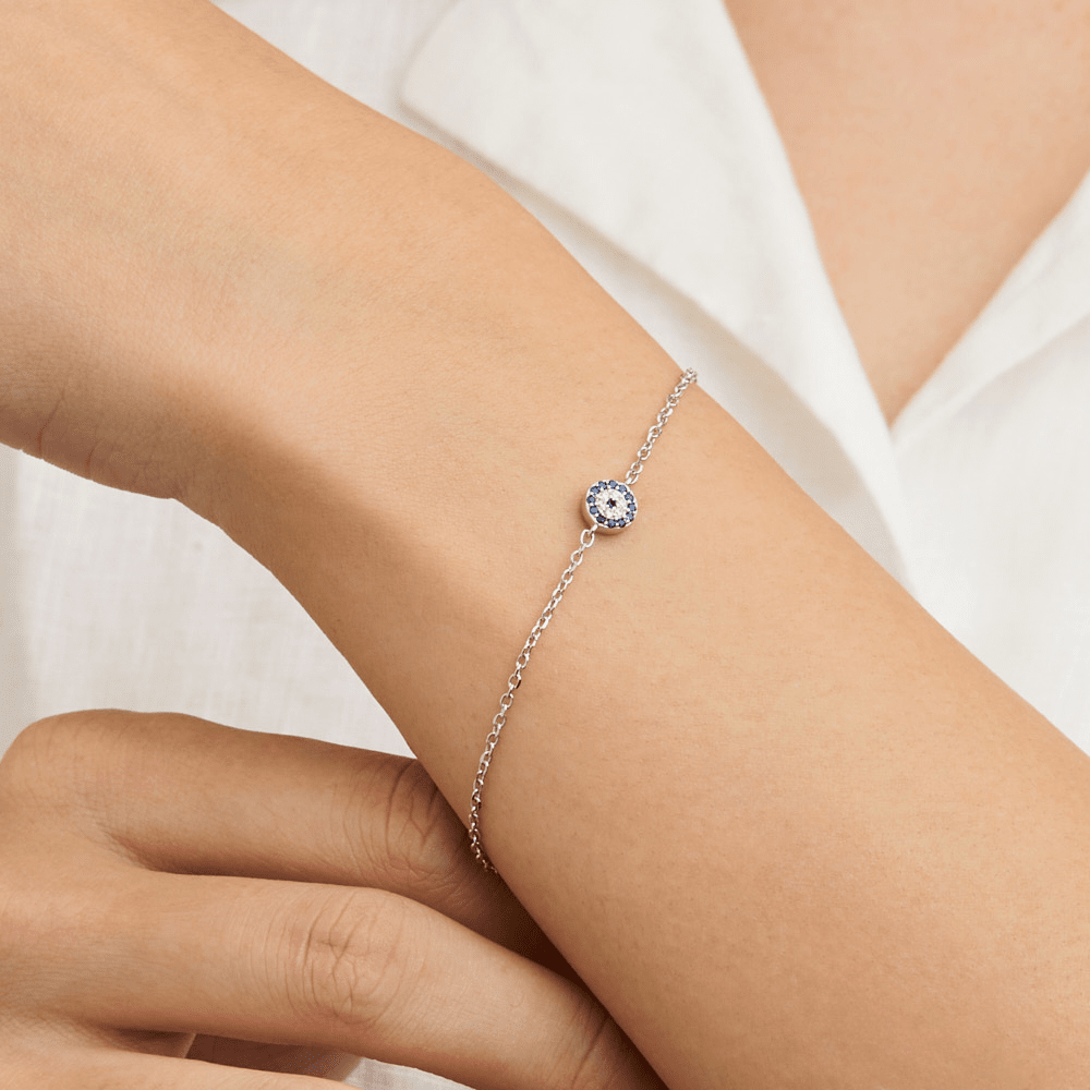 19cm Cubic Zirconia Evil Eye Belcher Bracelet in Sterling Silver Bracelets Bevilles 