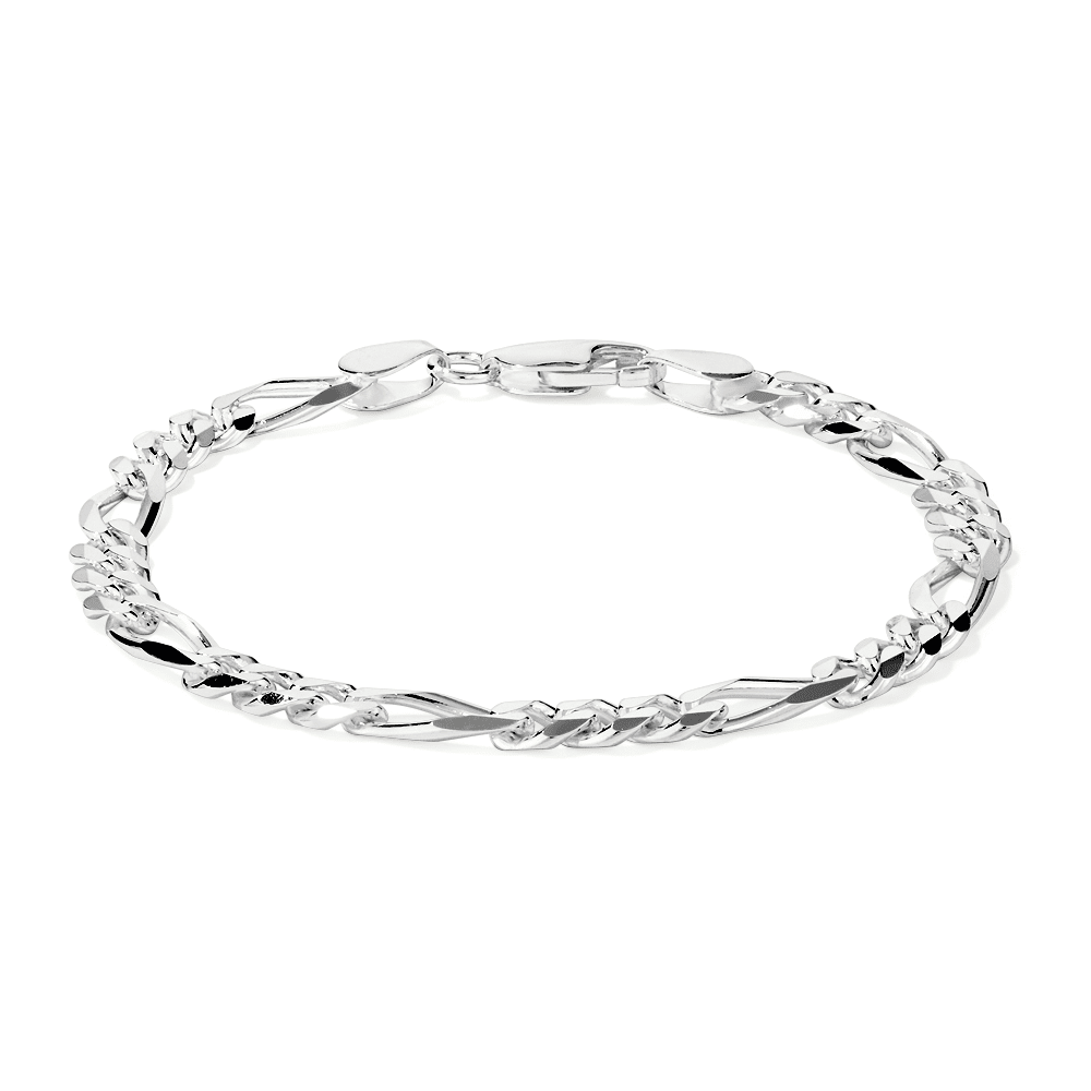 19cm 5.8mm Width Figaro Bracelet in Sterling Silver Bracelets Bevilles 