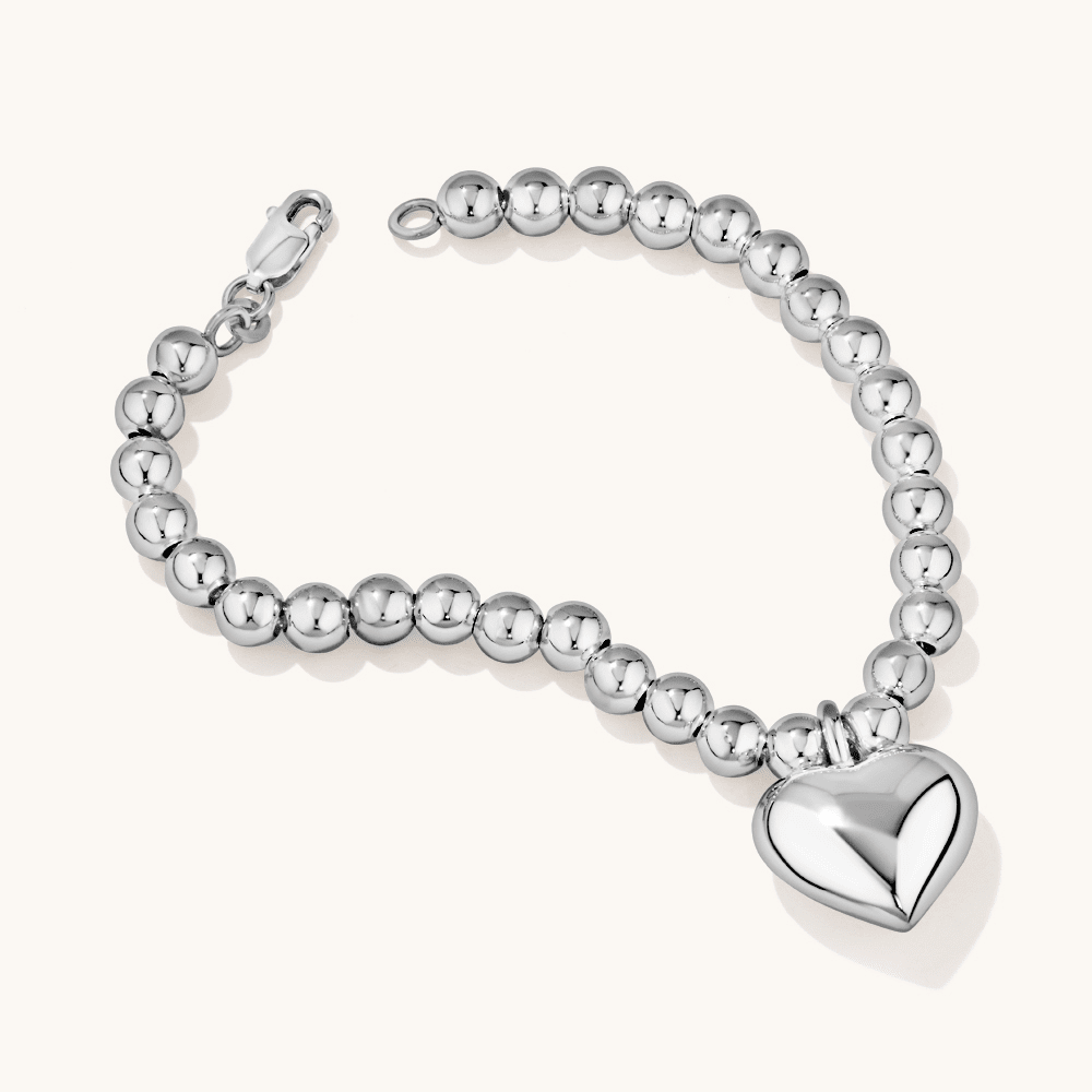 19cm 6mm Width Heart Shape Ball Bracelet in Sterling Silver Bracelets Bevilles 