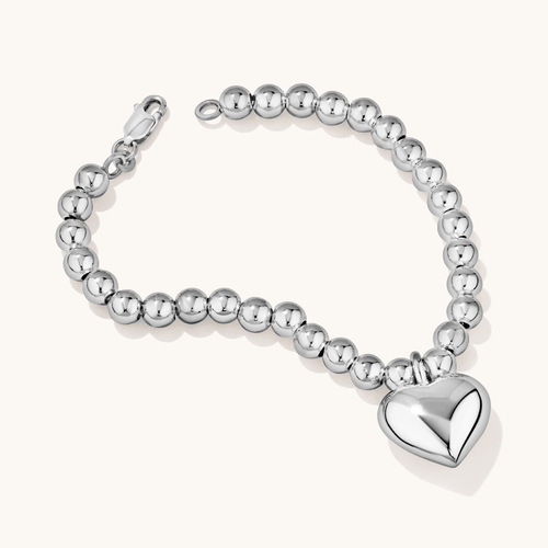 19cm 6mm Width Heart Shape Ball Bracelet in Sterling Silver Bracelets Bevilles 