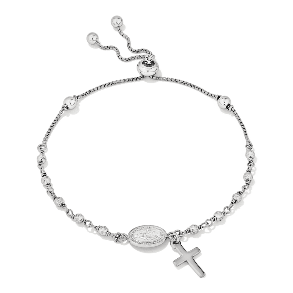 25cm Our Lady Mary Rosary Beads Bolo Bracelet in Sterling Silver Bracelets Bevilles 