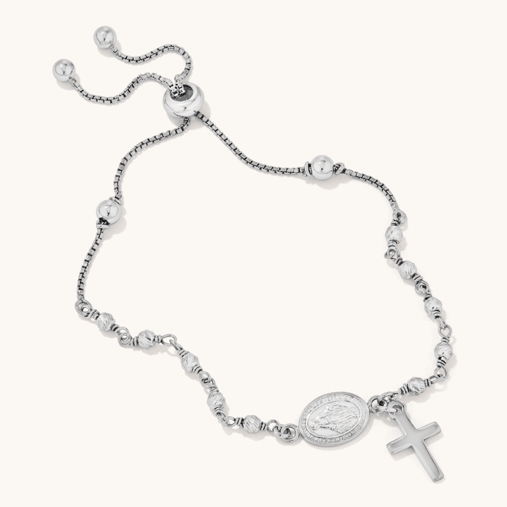 25cm Our Lady Mary Rosary Beads Bolo Bracelet in Sterling Silver Bracelets Bevilles 