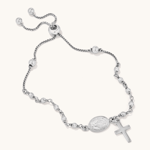 25cm Our Lady Mary Rosary Beads Bolo Bracelet in Sterling Silver Bracelets Bevilles 