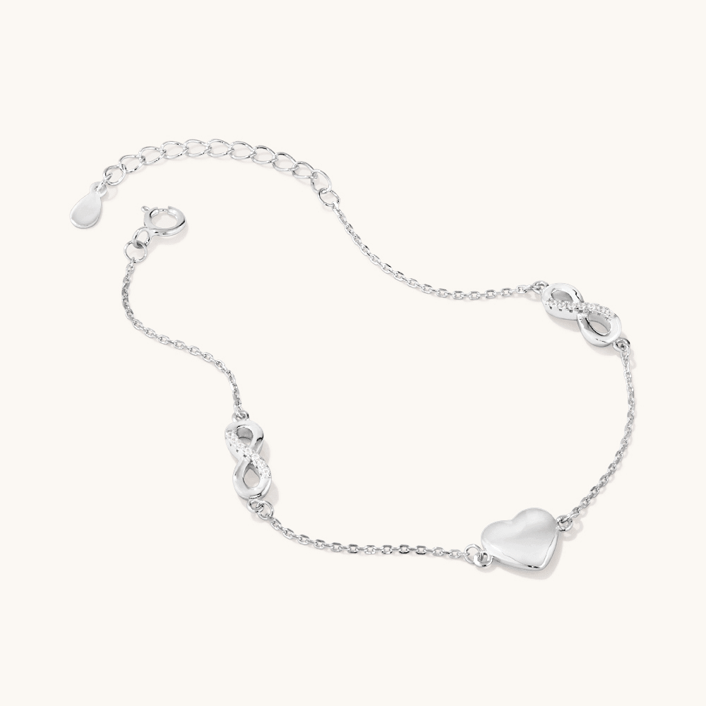 18.5cm Infinity and Heart Station Bracelet in Sterling Silver Bracelets Bevilles 