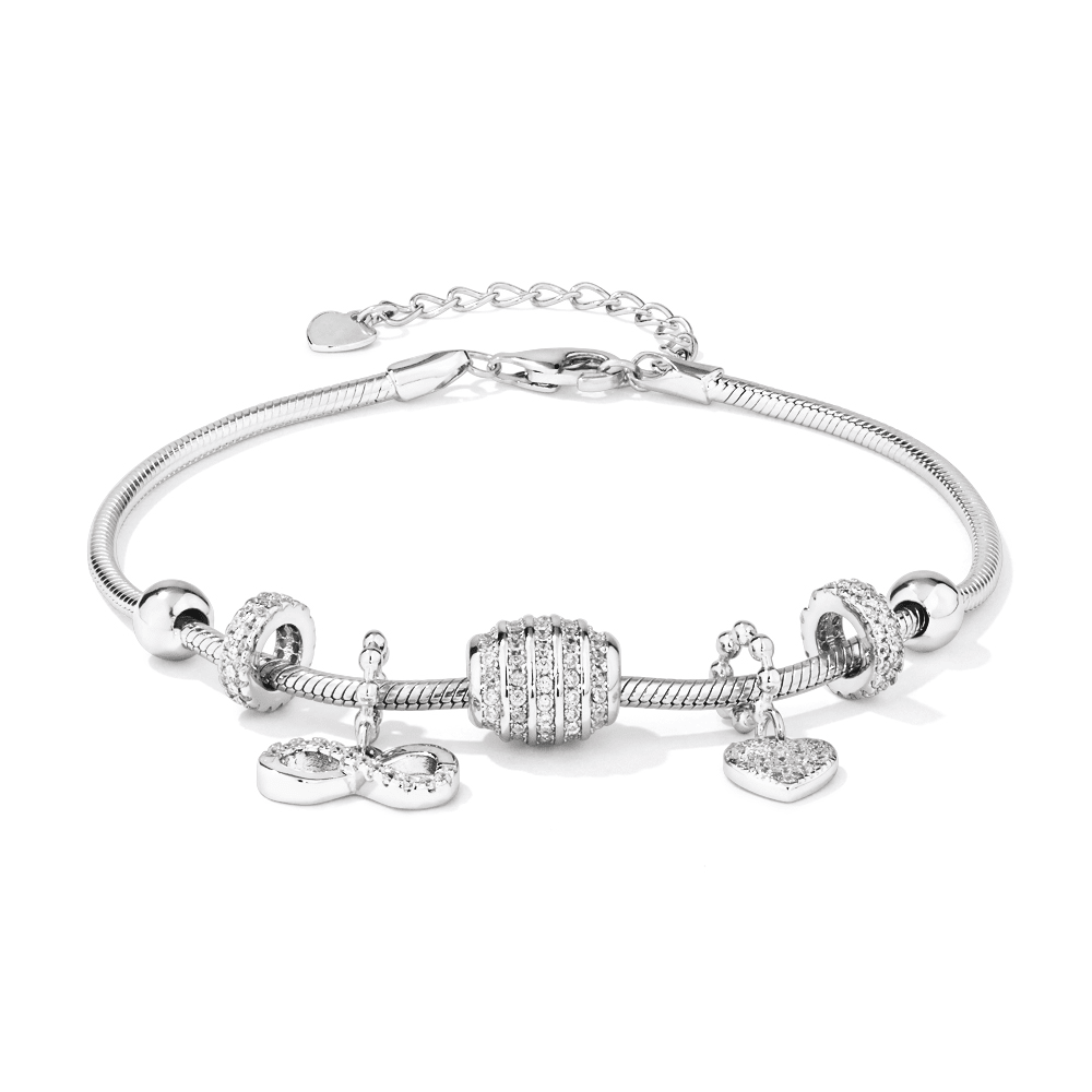 21cm Heart Infinity Charm Bracelet in Sterling Silver Bracelets Bevilles 