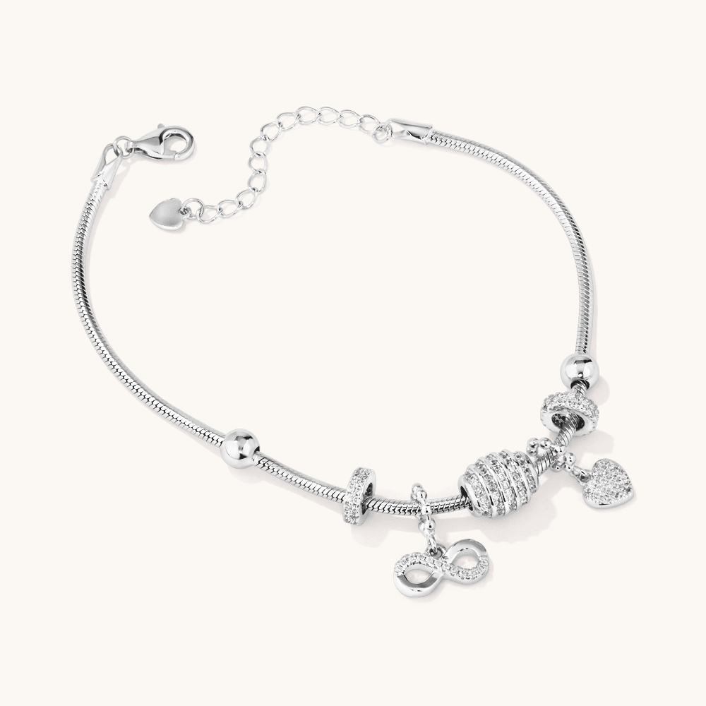 21cm Heart Infinity Charm Bracelet in Sterling Silver Bracelets Bevilles 