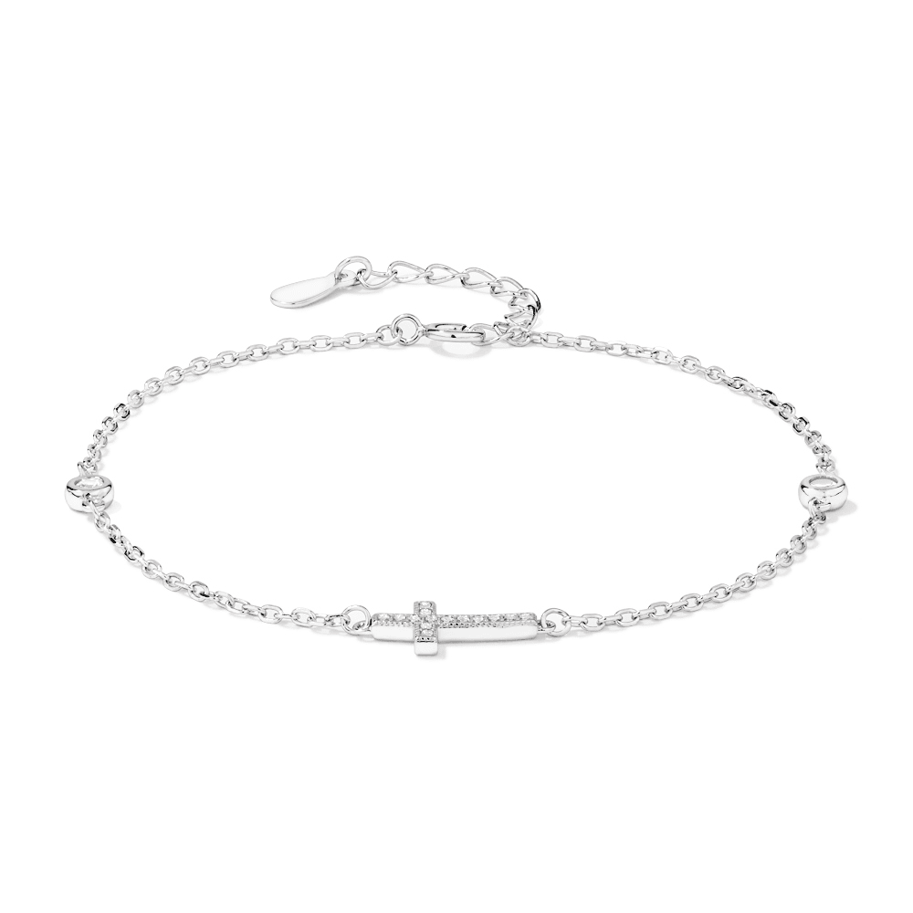21cm Cubic Zirconia Station Cross Bracelet in Sterling Silver Bracelets Bevilles 