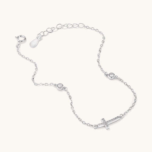 21cm Cubic Zirconia Station Cross Bracelet in Sterling Silver Bracelets Bevilles 