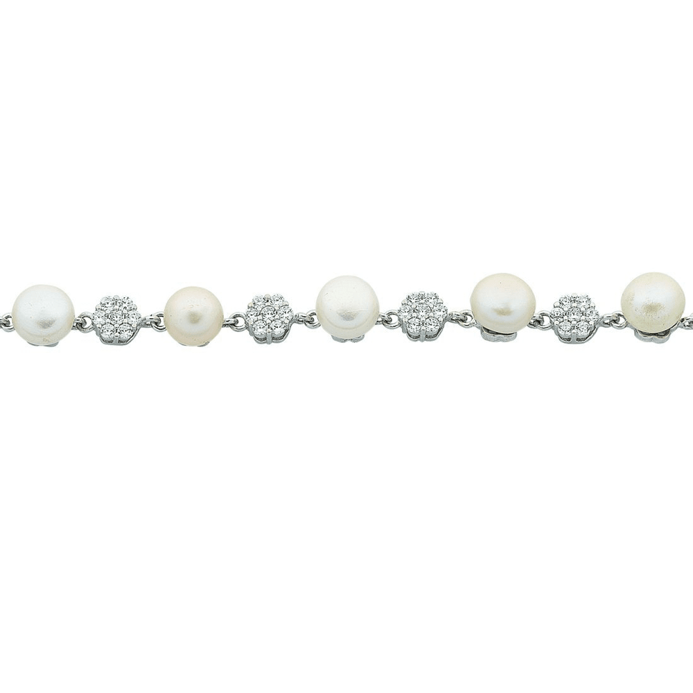 Sterling Silver Freshwater Pearl & Cubic Zirconia Bracelet Bracelets Bevilles 