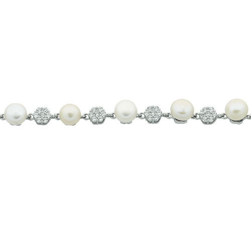 Sterling Silver Freshwater Pearl & Cubic Zirconia Bracelet Bracelets Bevilles 
