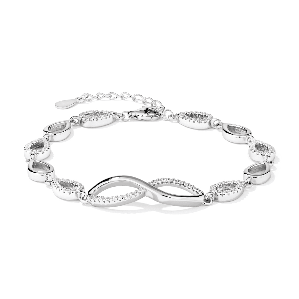 20cm Cubic Zirconia Open Crossover Bracelet in Sterling Silver Bracelets Bevilles 