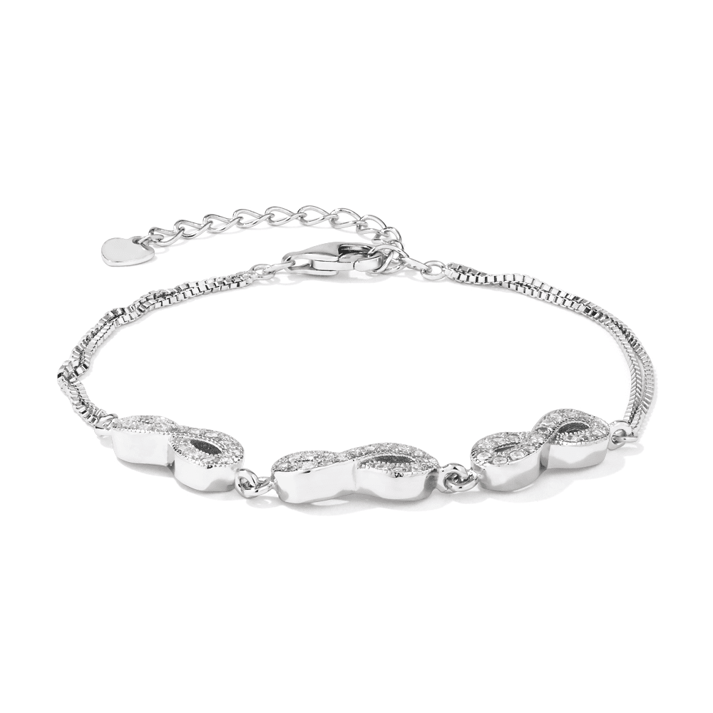 20cm Cubic Zirconia Three Infinity Charm Bracelet in Sterling Silver Bracelets Bevilles 