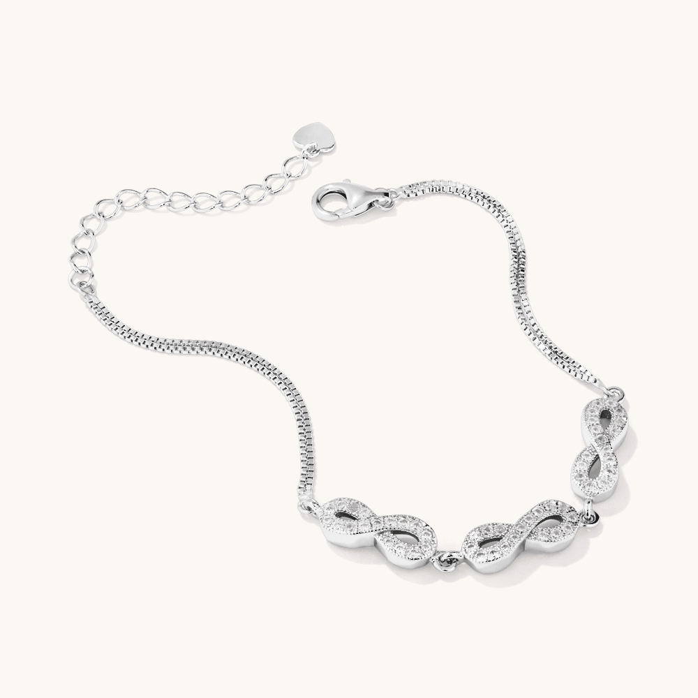 20cm Cubic Zirconia Three Infinity Charm Bracelet in Sterling Silver Bracelets Bevilles 