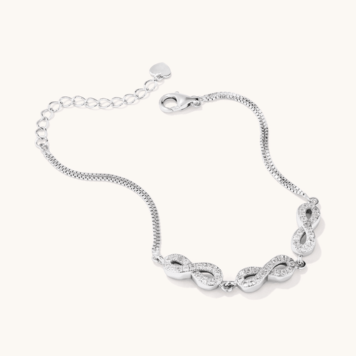 20cm Cubic Zirconia Three Infinity Charm Bracelet in Sterling Silver Bracelets Bevilles 
