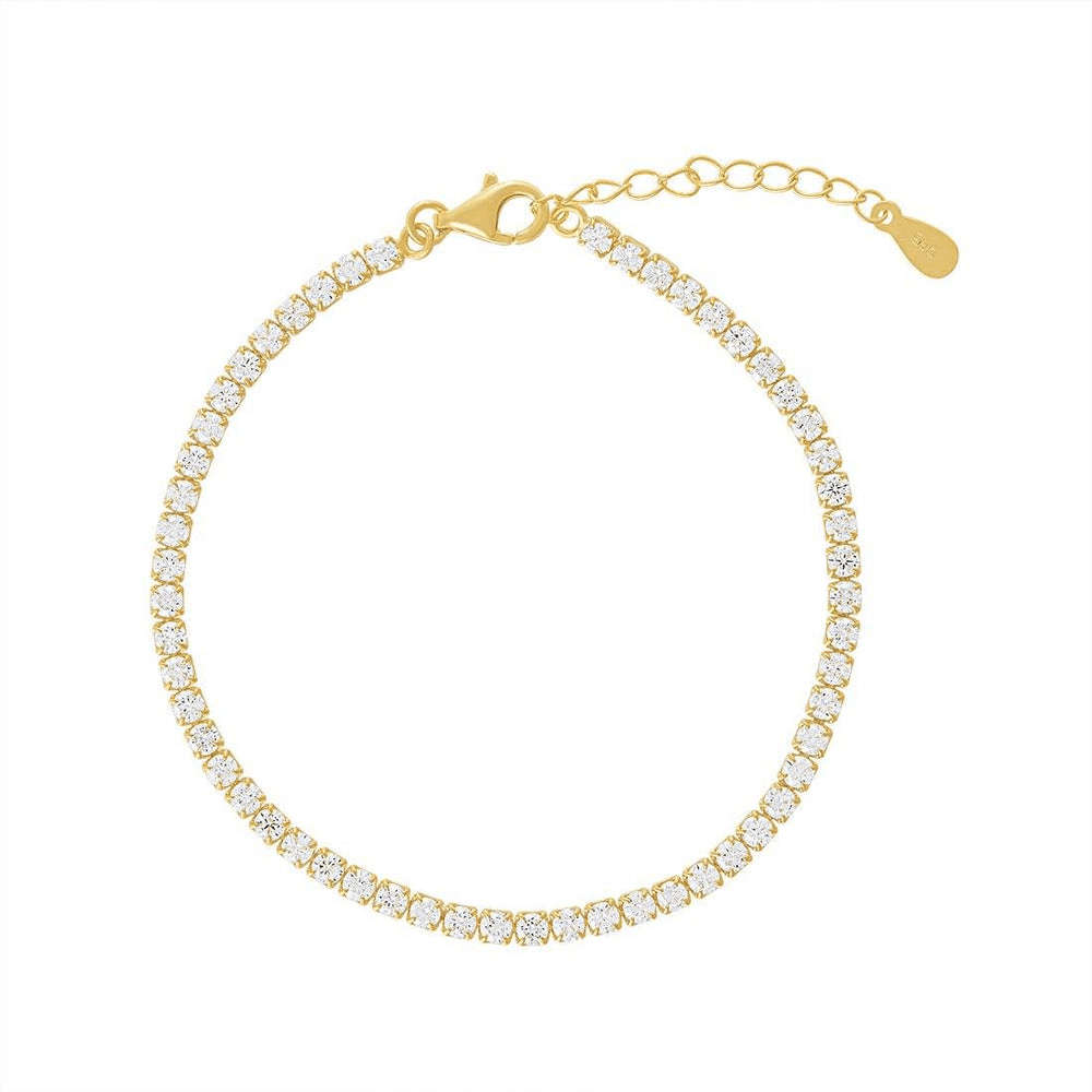 20cm 2mm Width Claw Set Cubic Zirconia Tennis Bracelet in Gold Plated Sterling Silver Bracelets Bevilles 