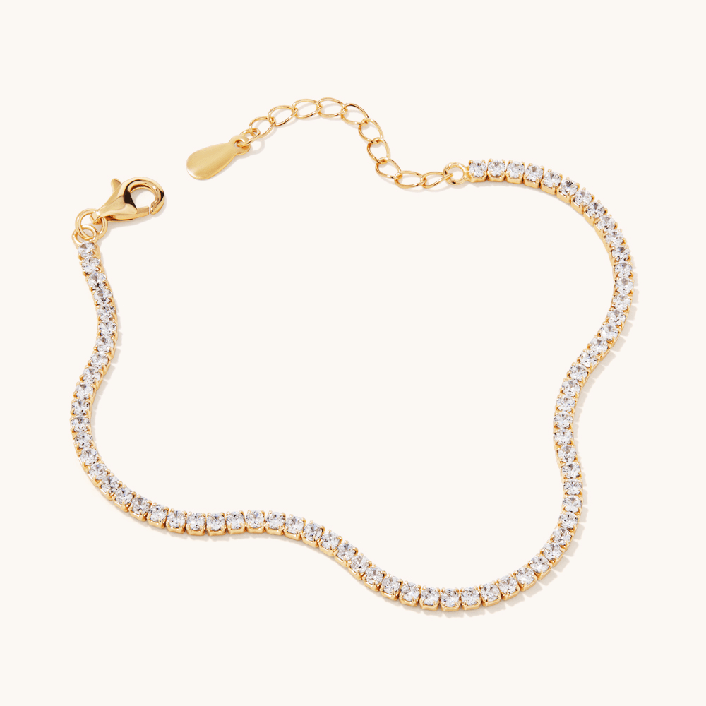 20cm 2mm Width Claw Set Cubic Zirconia Tennis Bracelet in Gold Plated Sterling Silver Bracelets Bevilles 