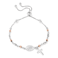 25cm Our Lady Mary Rosary Beads Bolo Bracelet in Rose Gold Plated and Plain Sterling Silver Bracelets Bevilles 
