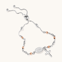 25cm Our Lady Mary Rosary Beads Bolo Bracelet in Rose Gold Plated and Plain Sterling Silver Bracelets Bevilles 