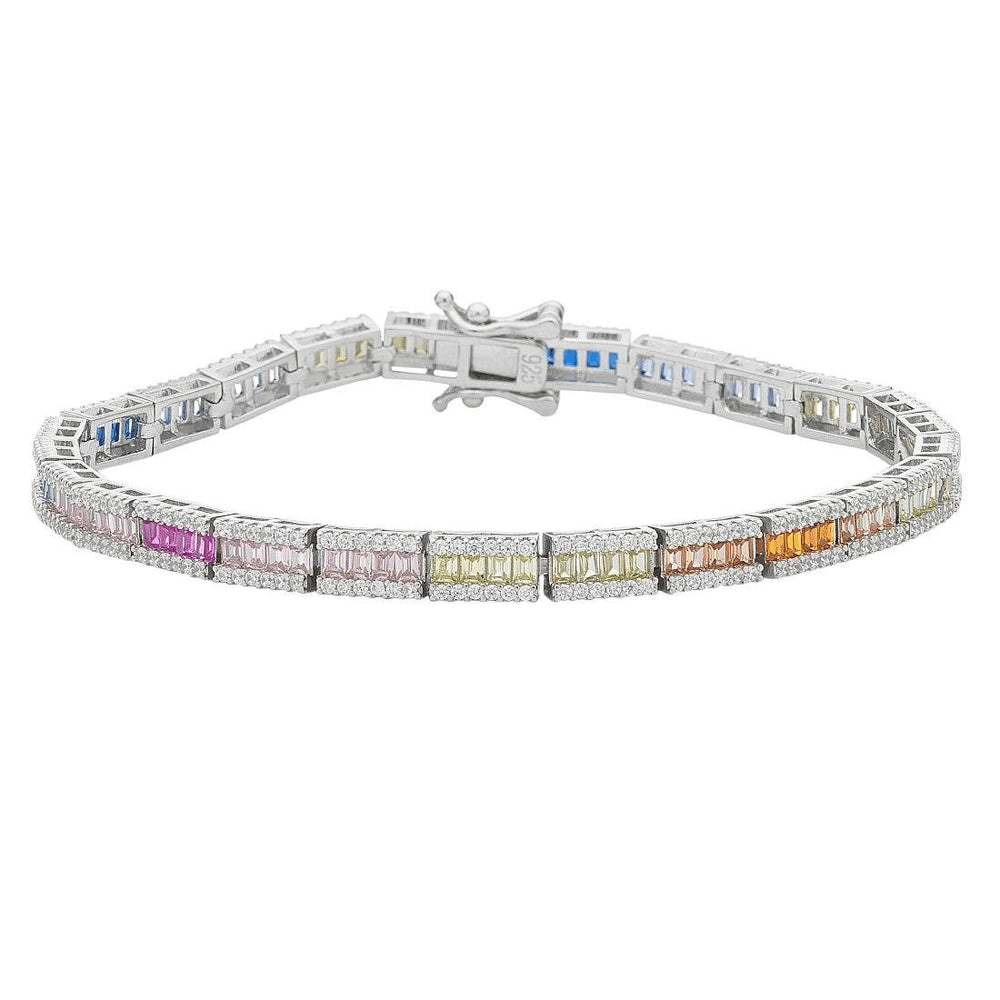Sterling Silver Multi Coloured Cubic Zirconia Tennis Bracelet Bracelets Bevilles 