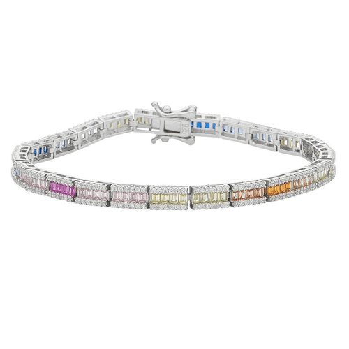 Sterling Silver Multi Coloured Cubic Zirconia Tennis Bracelet Bracelets Bevilles 