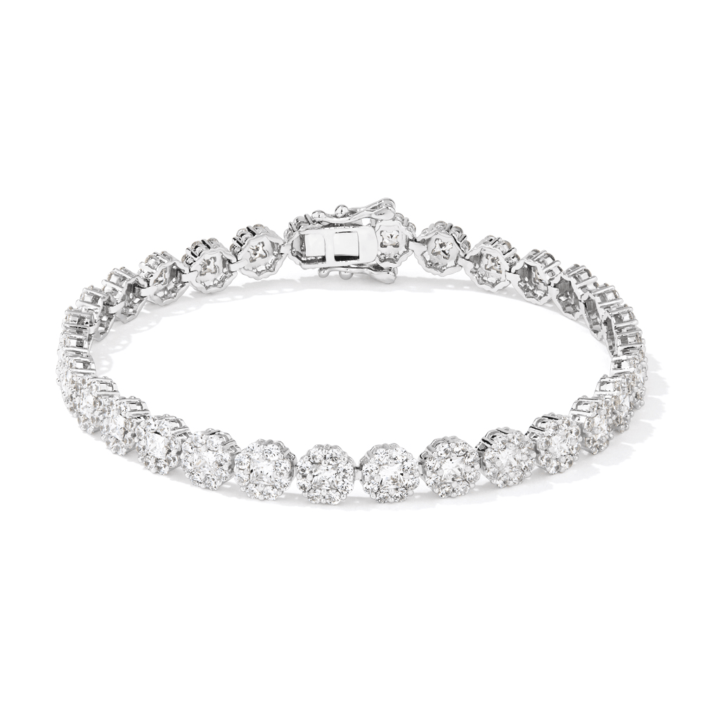 18cm 6mm Width Cubic Zirconia Flower Halo Bracelet in Sterling Silver Bracelets Bevilles 