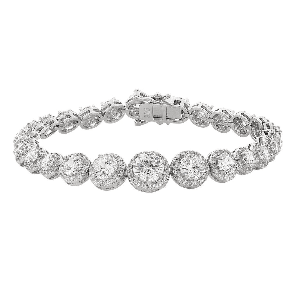 18cm Cubic Zirconia Round Halo Bracelet in Sterling Silver Bracelets Bevilles 