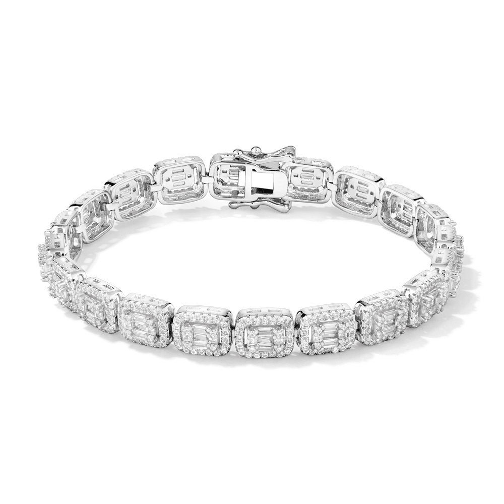 18cm Cubic Zirconia Baguette Halo Bracelet in Sterling Silver Bracelets Bevilles 