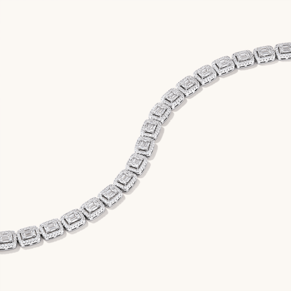 18cm Cubic Zirconia Baguette Halo Bracelet in Sterling Silver Bracelets Bevilles 