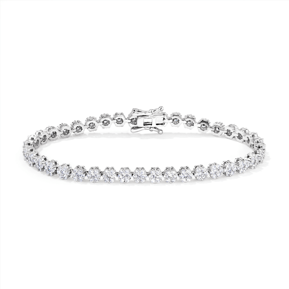 17cm 4mm Width Cubic Zirconia Cluster Flower Tennis Bracelet in Sterling Silver Bracelets Bevilles 