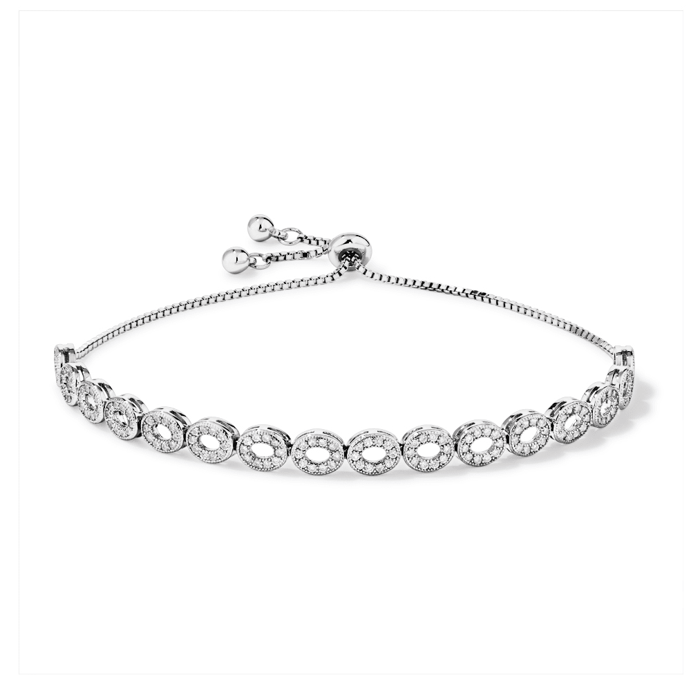24cm Open Oval Cubic Zirconia Bolo Bracelet in Sterling Silver Bracelets Bevilles 