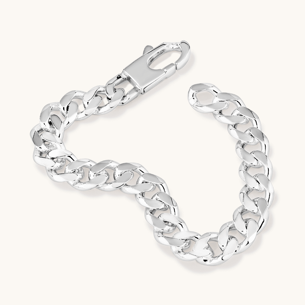 23cm 11.5mm Width Curb Chain Bracelet in Sterling Silver Bracelets Bevilles 