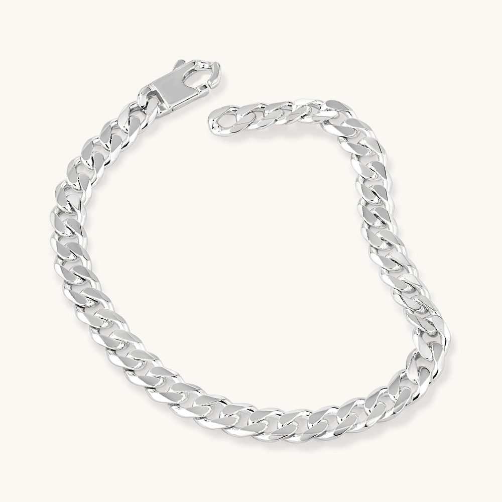 21cm 6.5mm Width Curb Chain Bracelet in Sterling Silver Pendants Bevilles 