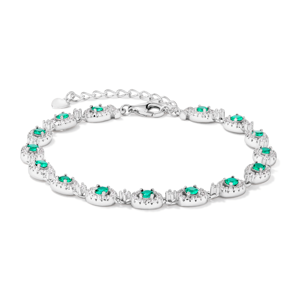 21.5cm 3mm Width Halo Bracelet with Green Cubic Zirconias in Sterling Silver Bracelets Bevilles 