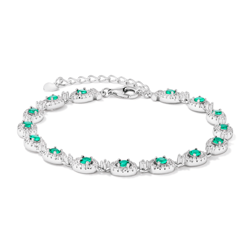 21.5cm 3mm Width Halo Bracelet with Green Cubic Zirconias in Sterling Silver Bracelets Bevilles 