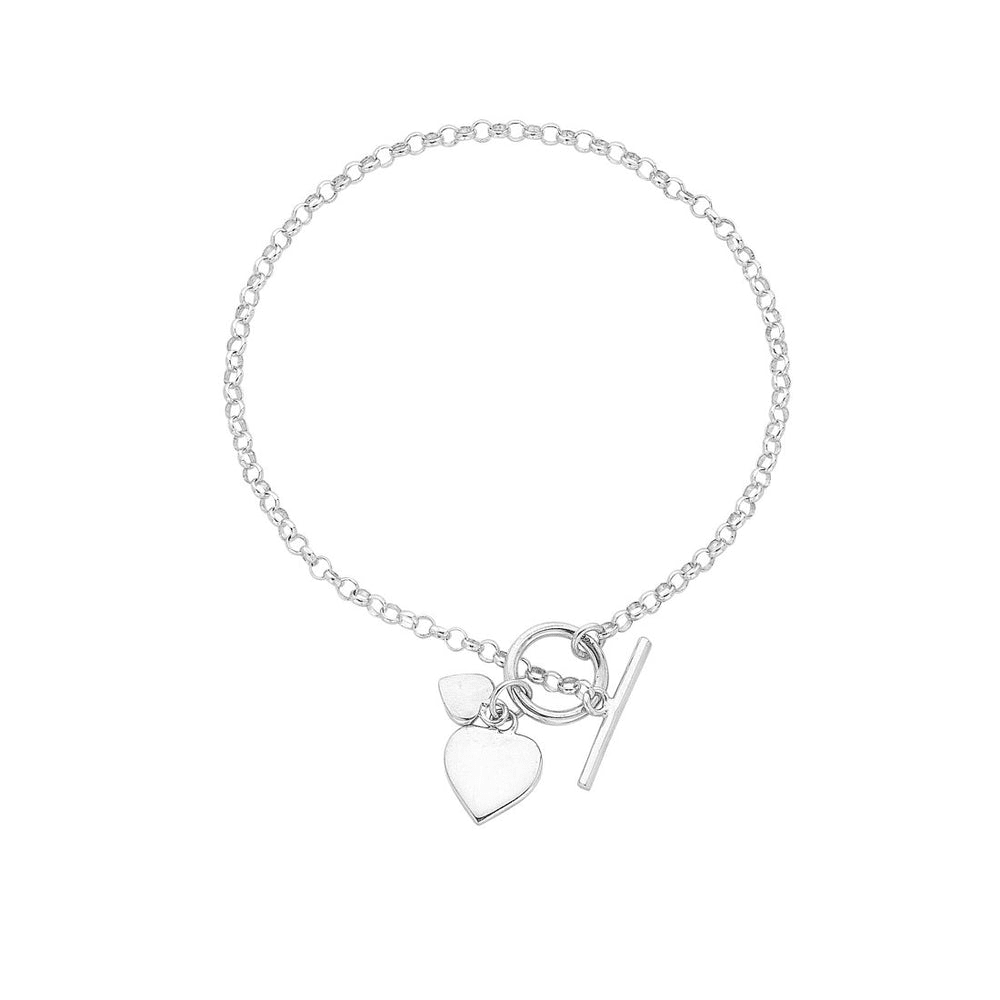 19cm Heart Charm Toggle Belcher Bracelet in Sterling Silver Bracelets Bevilles 