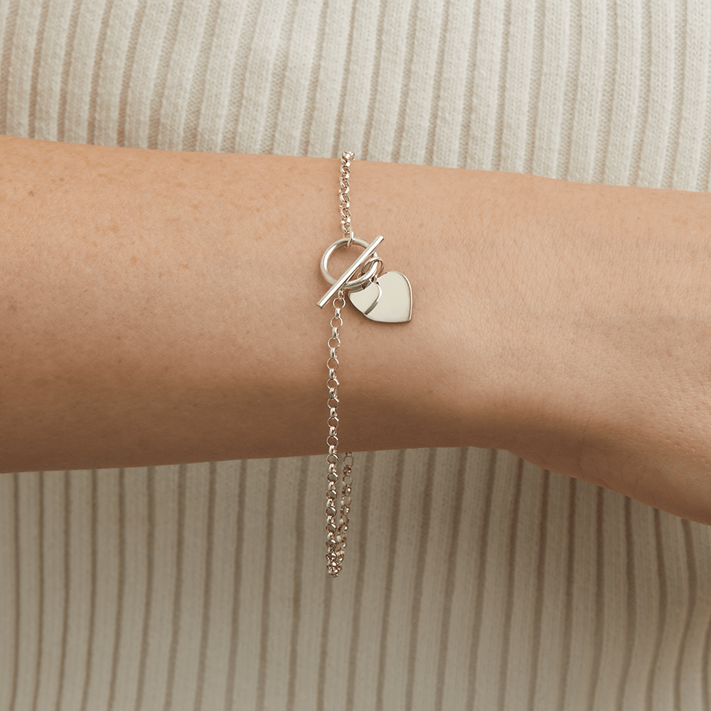 19cm Heart Charm Toggle Belcher Bracelet in Sterling Silver Bracelets Bevilles 