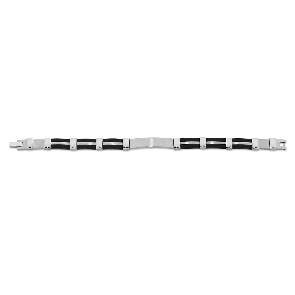 Stainless Steel and Black Rubber 21cm ID Bracelet Bracelets Bevilles 