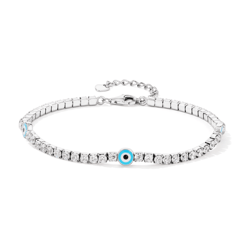 22cm Enamel Evil Eye Tennis Bracelet with Cubic Zirconia in Sterling Silver Bracelets Bevilles 