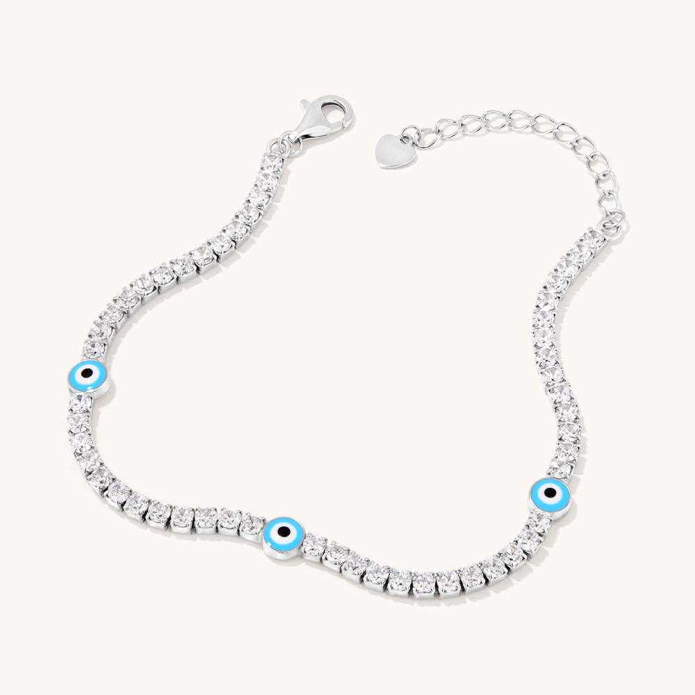 22cm Enamel Evil Eye Tennis Bracelet with Cubic Zirconia in Sterling Silver Bracelets Bevilles 