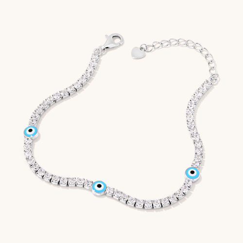22cm Enamel Evil Eye Tennis Bracelet with Cubic Zirconia in Sterling Silver Bracelets Bevilles 