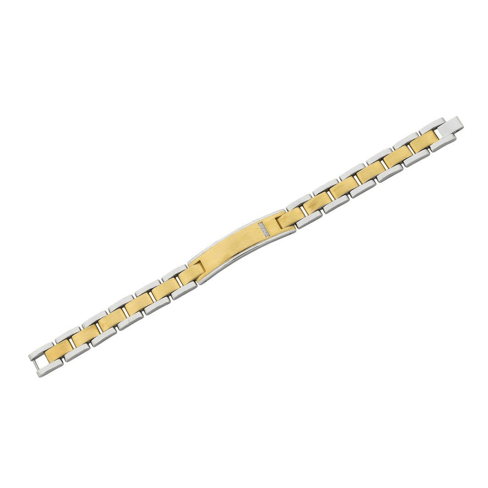 21cm Two Tone Men's ID Bracelet with Cubic Zirconia in Stainless Steel Bracelets Bevilles 
