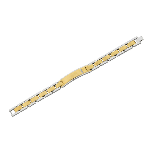 21cm Two Tone Men's ID Bracelet with Cubic Zirconia in Stainless Steel Bracelets Bevilles 