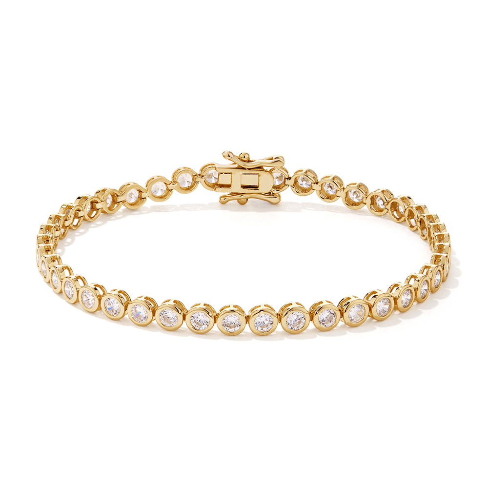 18cm 3mm Width Bezel Set Cubic Zirconia Tennis Bracelet in Yellow Gold Plated Sterling Silver Bracelets Bevilles 